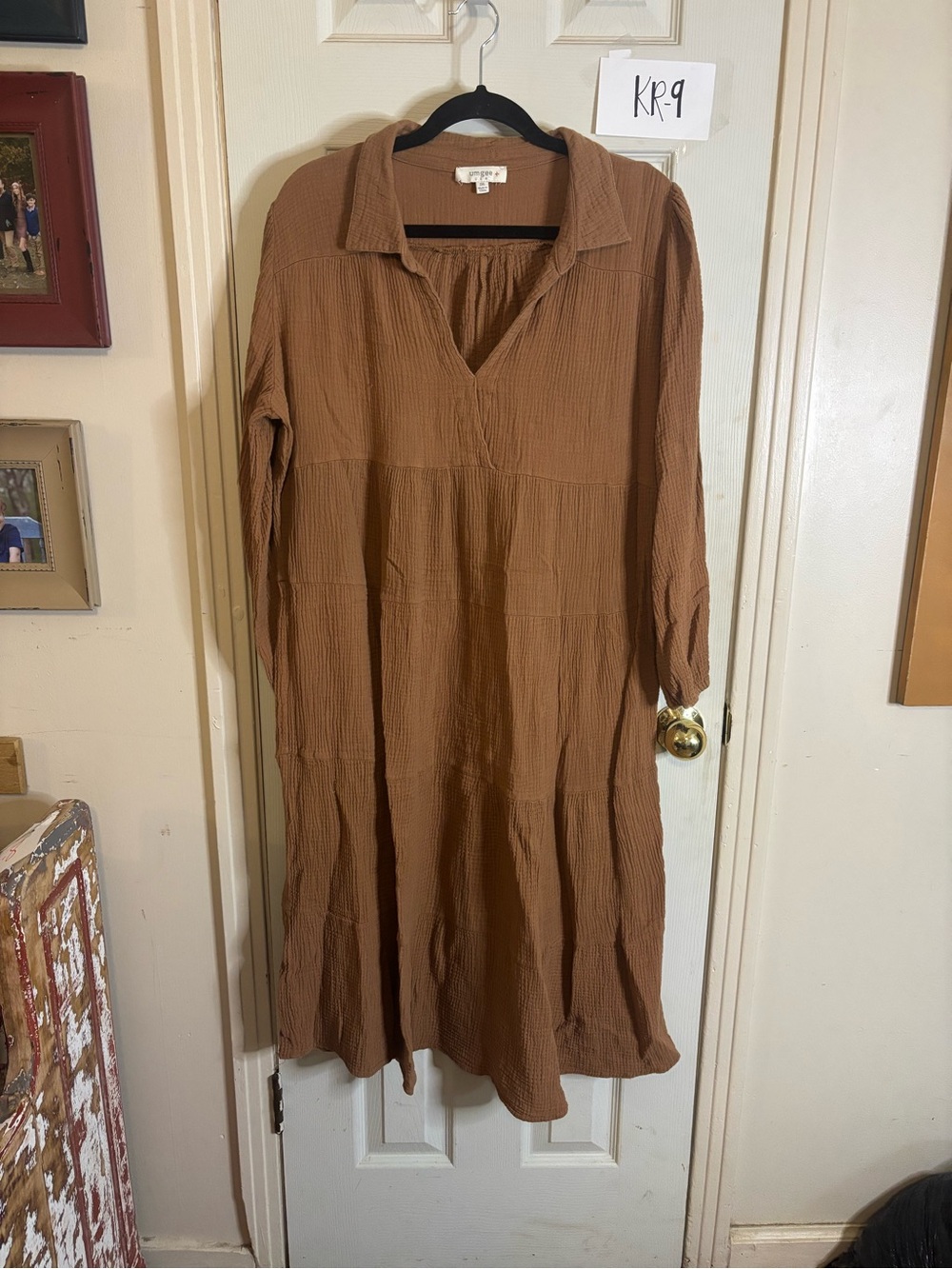 Umgee Textured Tiered Midi Dress in Brown